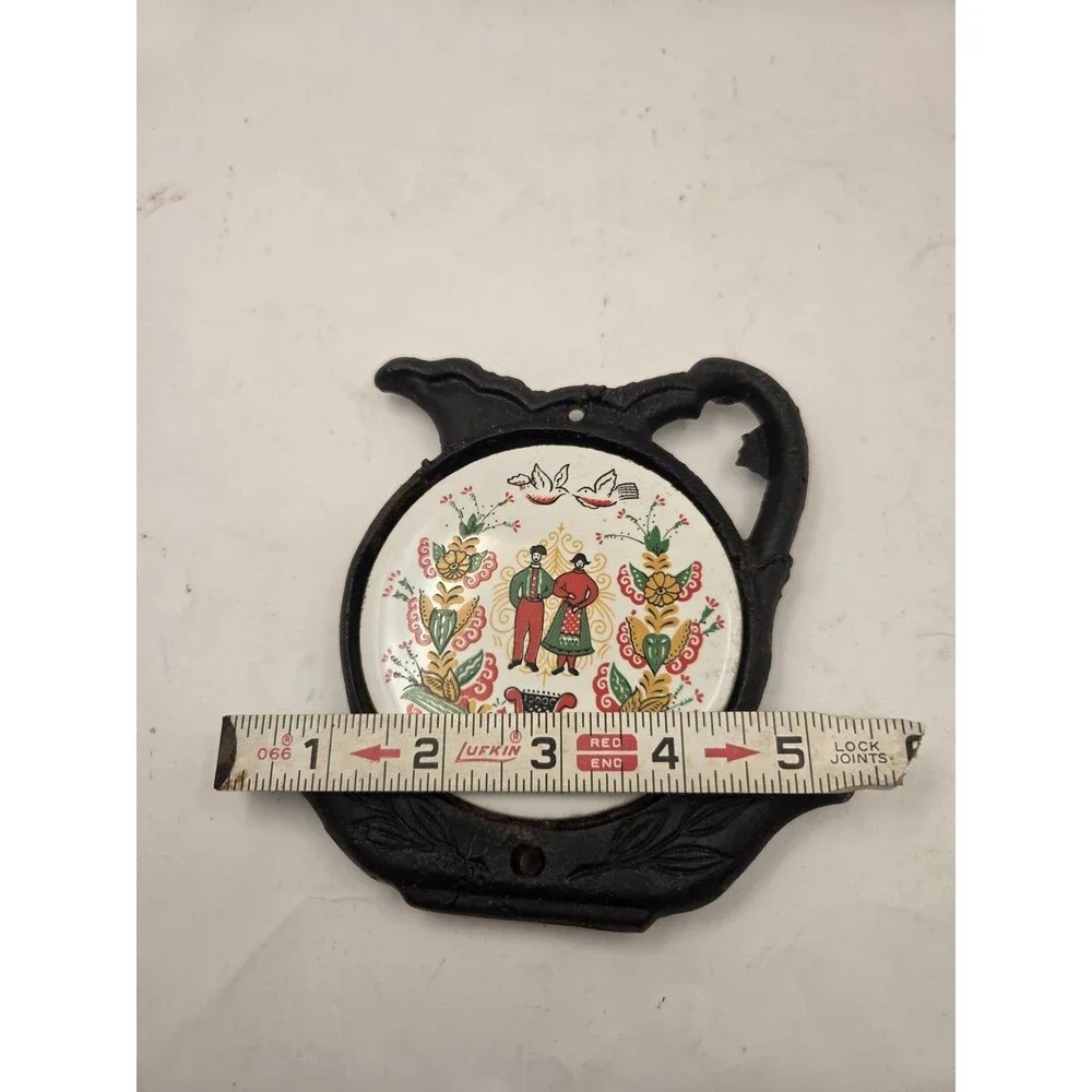 Vintage Cast Iron And Ceramic Trivet Hot Plate Spoon Rest Scandinavian Couple...